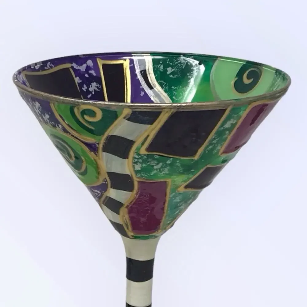 Festive 4 Martini Glasses Hand Painted  Colorful Avant Garde Art Deco 50s